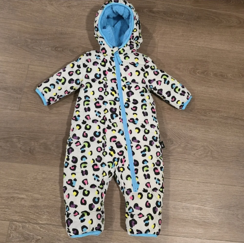 Spyder Baby Infant Snowsuit‎ Animal Print Winter Gear White Blue Size 3-6 Months